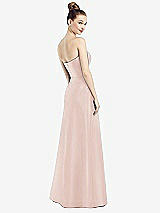 Rear View Thumbnail - Blush Strapless Notch Satin Gown with Pockets