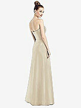 Rear View Thumbnail - Champagne Strapless Notch Satin Gown with Pockets