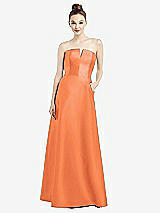 Front View Thumbnail - Portofino Orange Strapless Notch Satin Gown with Pockets