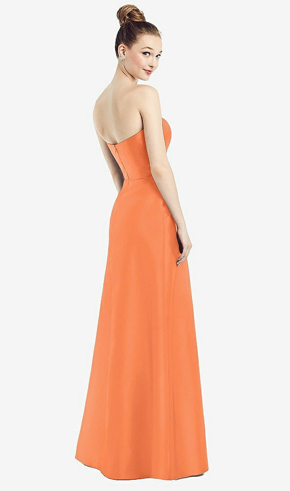 Back View - Portofino Orange Strapless Notch Satin Gown with Pockets