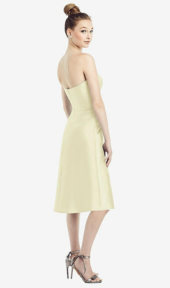 Back View - Butter Yellow Strapless Notch Satin Cocktail Dress with Pockets