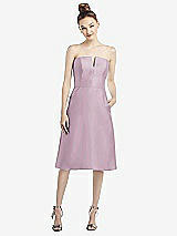 Front View Thumbnail - Suede Rose Strapless Notch Satin Cocktail Dress with Pockets