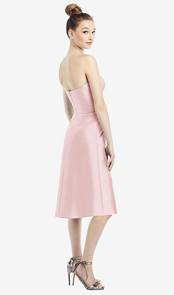 Back View - Ballet Pink Strapless Notch Satin Cocktail Dress with Pockets