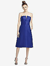 Front View Thumbnail - Cobalt Blue Strapless Notch Satin Cocktail Dress with Pockets