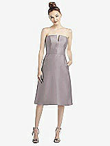 Front View Thumbnail - Cashmere Gray Strapless Notch Satin Cocktail Dress with Pockets