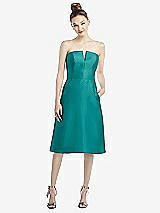 Front View Thumbnail - Jade Strapless Notch Satin Cocktail Dress with Pockets