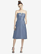 Front View Thumbnail - Larkspur Blue Strapless Notch Satin Cocktail Dress with Pockets