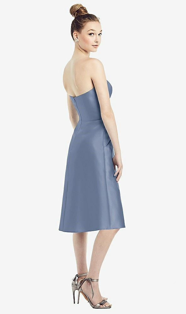 Back View - Larkspur Blue Strapless Notch Satin Cocktail Dress with Pockets