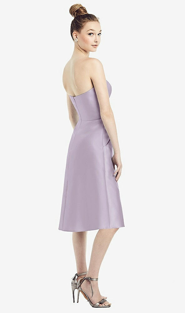 Back View - Lilac Haze Strapless Notch Satin Cocktail Dress with Pockets