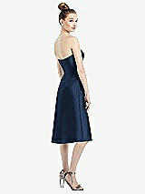 Rear View Thumbnail - Midnight Navy Strapless Notch Satin Cocktail Dress with Pockets