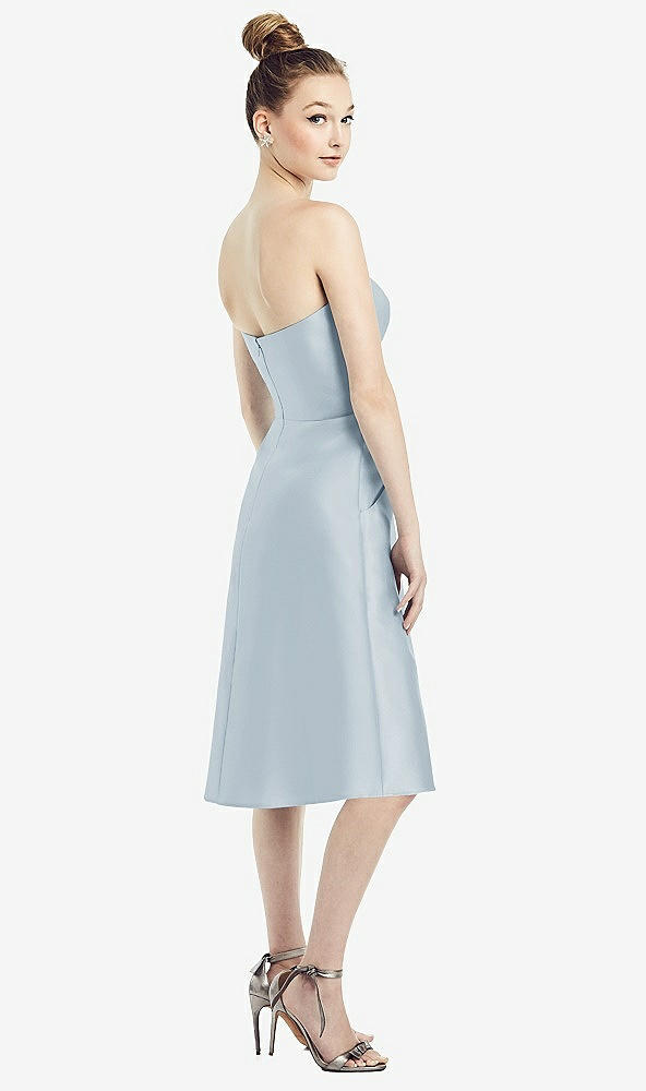 Back View - Mist Strapless Notch Satin Cocktail Dress with Pockets