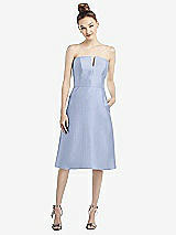 Front View Thumbnail - Sky Blue Strapless Notch Satin Cocktail Dress with Pockets