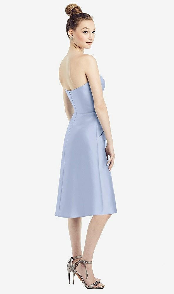 Back View - Sky Blue Strapless Notch Satin Cocktail Dress with Pockets