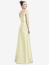 Rear View Thumbnail - Butter Yellow Draped Wrap Satin Maxi Dress with Pockets