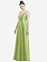 Front View Thumbnail - Mojito Draped Wrap Satin Maxi Dress with Pockets