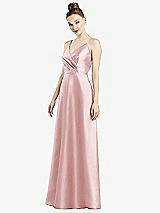 Front View Thumbnail - Ballet Pink Draped Wrap Satin Maxi Dress with Pockets