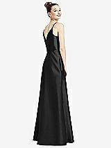 Rear View Thumbnail - Black Draped Wrap Satin Maxi Dress with Pockets
