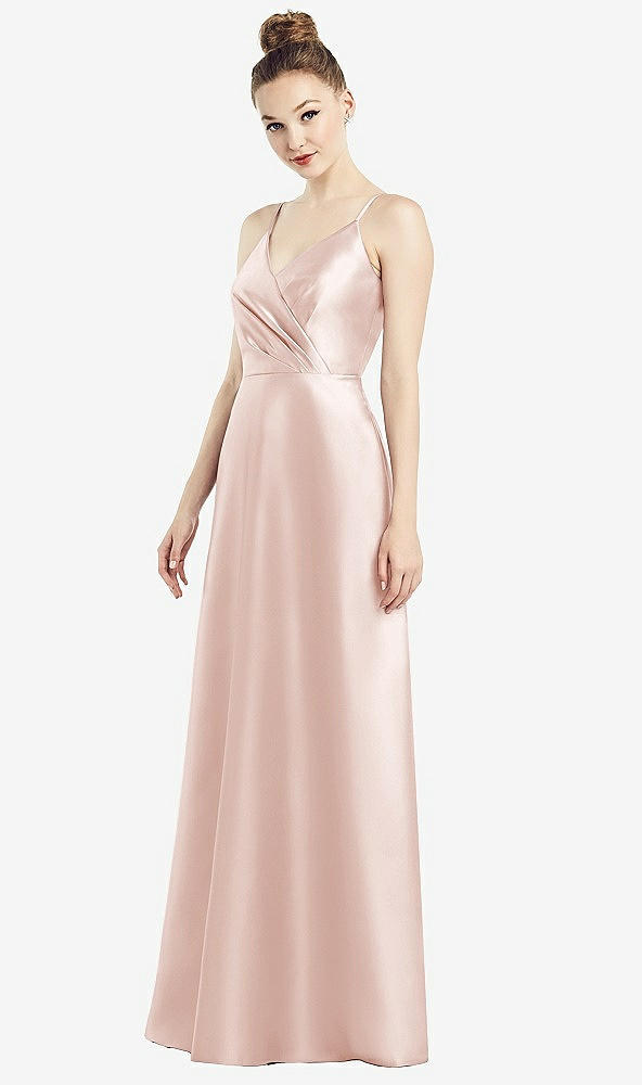 Front View - Blush Draped Wrap Satin Maxi Dress with Pockets