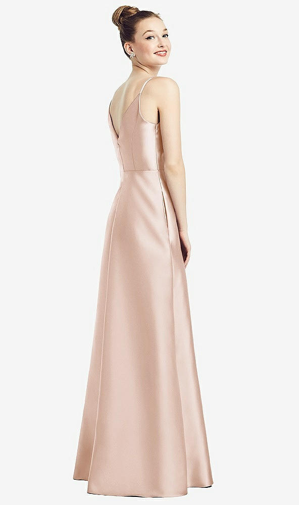 Back View - Cameo Draped Wrap Satin Maxi Dress with Pockets
