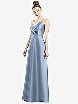Front View Thumbnail - Cloudy Draped Wrap Satin Maxi Dress with Pockets
