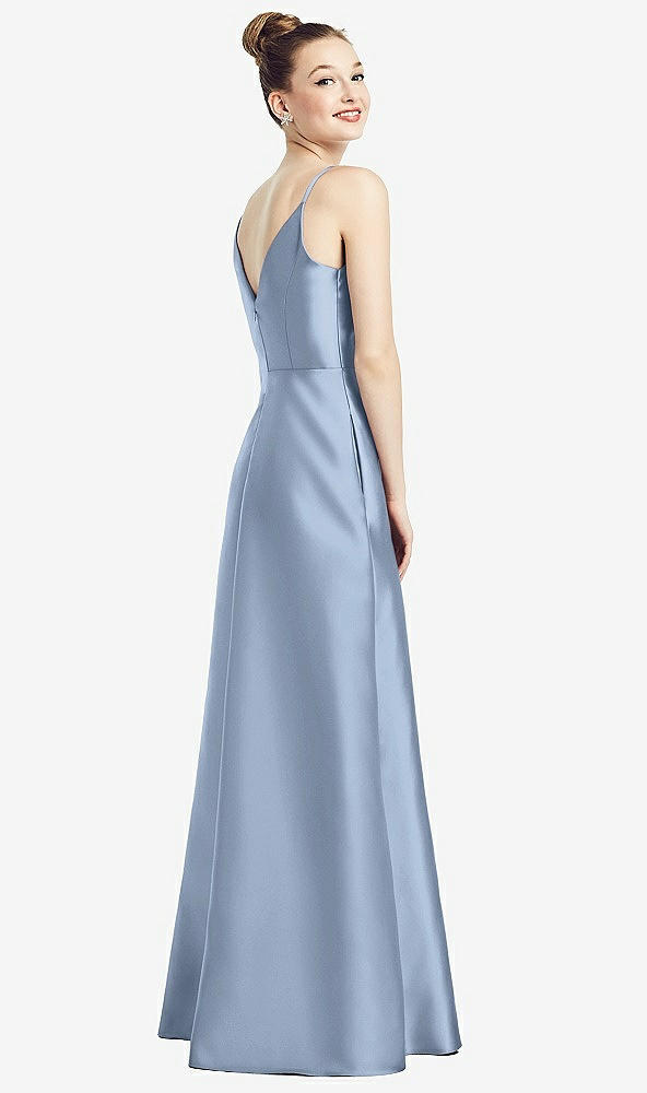 Back View - Cloudy Draped Wrap Satin Maxi Dress with Pockets