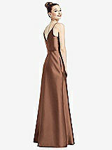 Rear View Thumbnail - Cognac Draped Wrap Satin Maxi Dress with Pockets