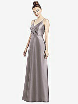 Front View Thumbnail - Cashmere Gray Draped Wrap Satin Maxi Dress with Pockets