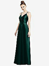 Front View Thumbnail - Evergreen Draped Wrap Satin Maxi Dress with Pockets