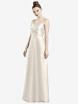 Front View Thumbnail - Ivory Draped Wrap Satin Maxi Dress with Pockets