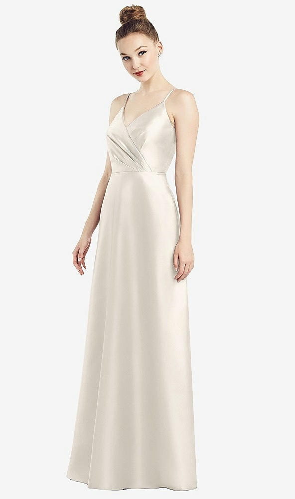 Front View - Ivory Draped Wrap Satin Maxi Dress with Pockets