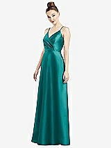 Front View Thumbnail - Jade Draped Wrap Satin Maxi Dress with Pockets