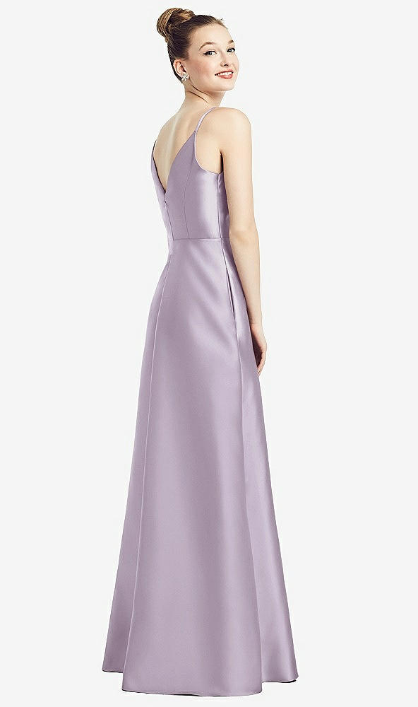 Back View - Lilac Haze Draped Wrap Satin Maxi Dress with Pockets
