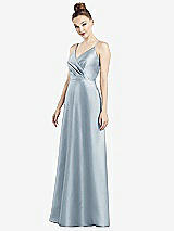 Front View Thumbnail - Mist Draped Wrap Satin Maxi Dress with Pockets