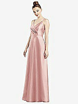 Front View Thumbnail - Rose Draped Wrap Satin Maxi Dress with Pockets