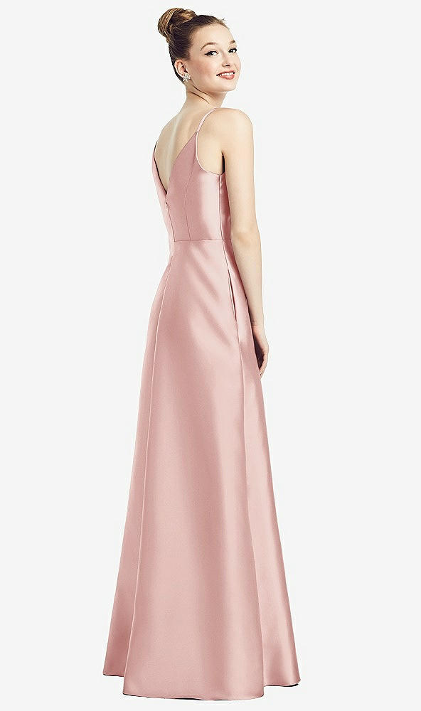 Back View - Rose Draped Wrap Satin Maxi Dress with Pockets
