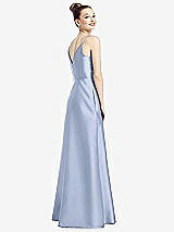 Rear View Thumbnail - Sky Blue Draped Wrap Satin Maxi Dress with Pockets