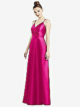 Front View Thumbnail - Think Pink Draped Wrap Satin Maxi Dress with Pockets
