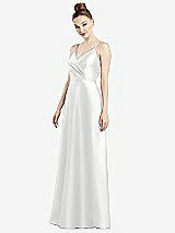 Front View Thumbnail - White Draped Wrap Satin Maxi Dress with Pockets