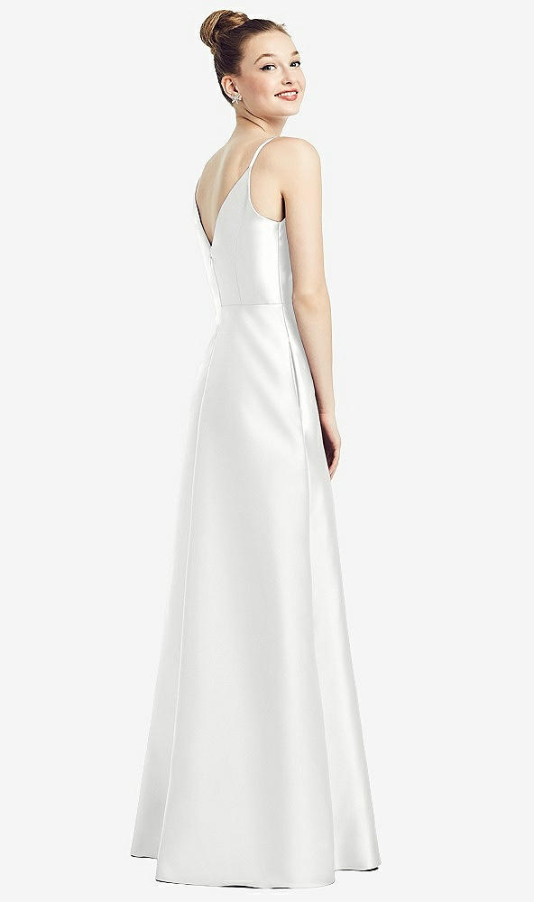 Back View - White Draped Wrap Satin Maxi Dress with Pockets