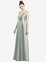 Front View Thumbnail - Willow Green Draped Wrap Satin Maxi Dress with Pockets