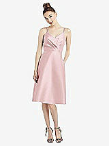 Front View Thumbnail - Ballet Pink Draped Faux Wrap Cocktail Dress with Pockets