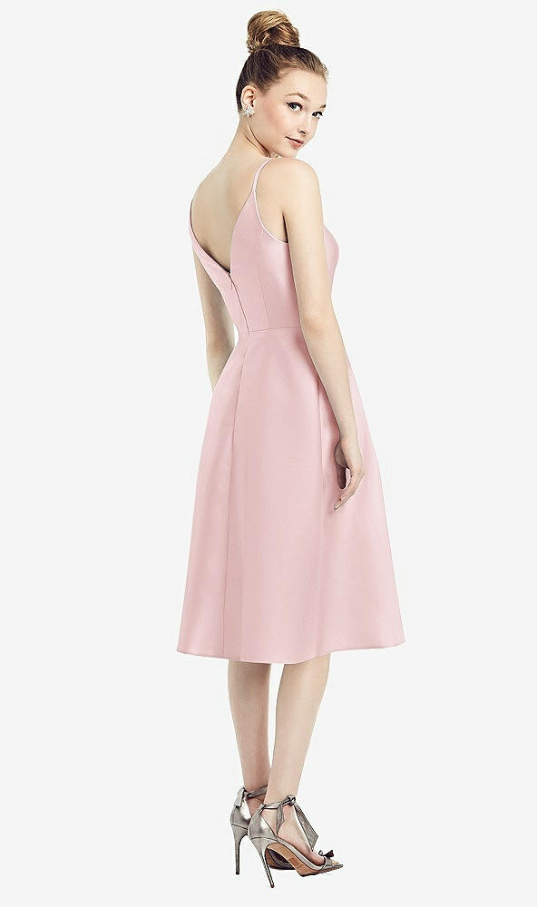 Back View - Ballet Pink Draped Faux Wrap Cocktail Dress with Pockets