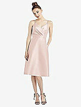 Front View Thumbnail - Blush Draped Faux Wrap Cocktail Dress with Pockets