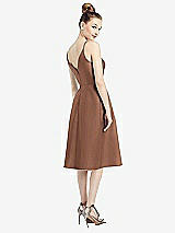 Rear View Thumbnail - Cognac Draped Faux Wrap Cocktail Dress with Pockets
