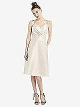 Front View Thumbnail - Ivory Draped Faux Wrap Cocktail Dress with Pockets