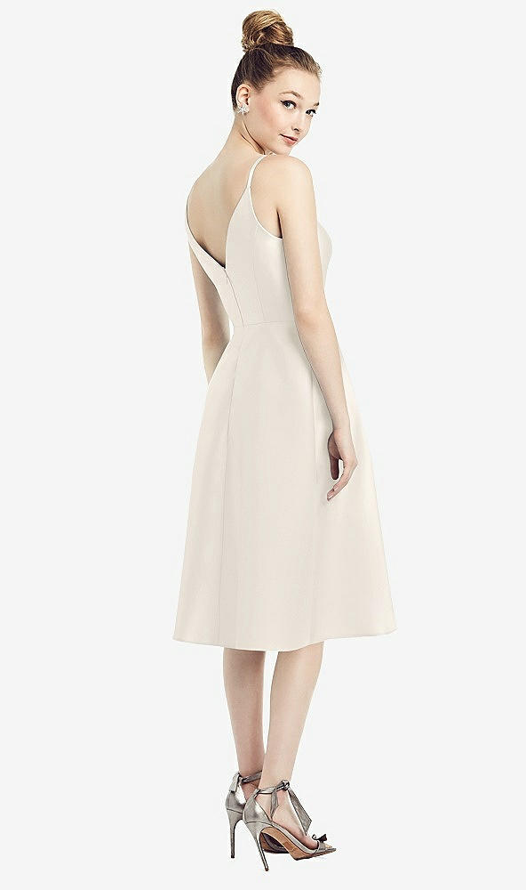 Back View - Ivory Draped Faux Wrap Cocktail Dress with Pockets