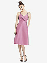 Front View Thumbnail - Powder Pink Draped Faux Wrap Cocktail Dress with Pockets
