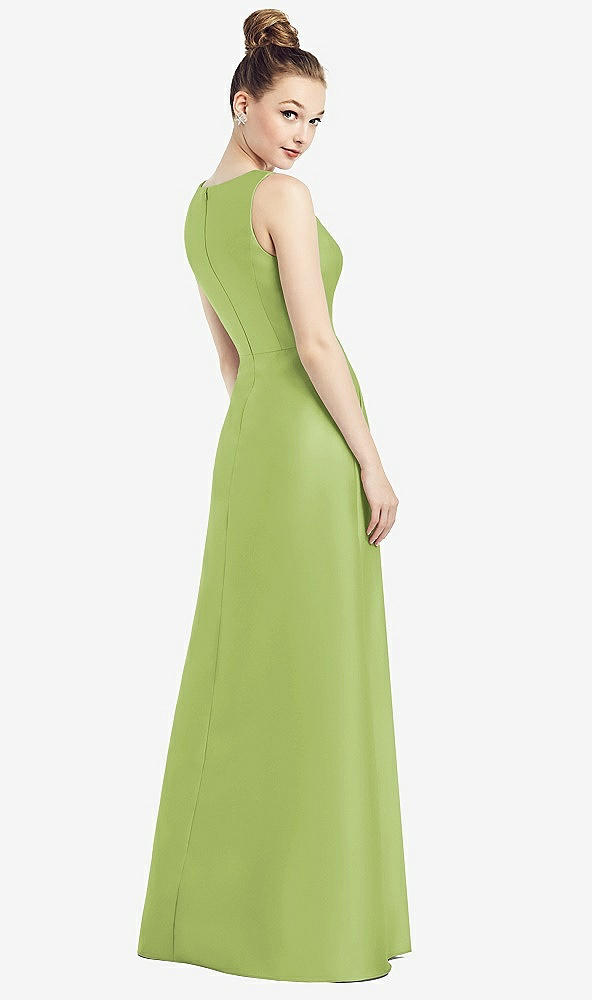 Back View - Mojito Sleeveless V-Neck Satin Dress with Pockets