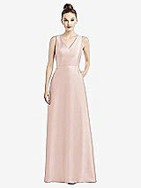 Front View Thumbnail - Blush Sleeveless V-Neck Satin Dress with Pockets