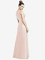 Rear View Thumbnail - Blush Sleeveless V-Neck Satin Dress with Pockets